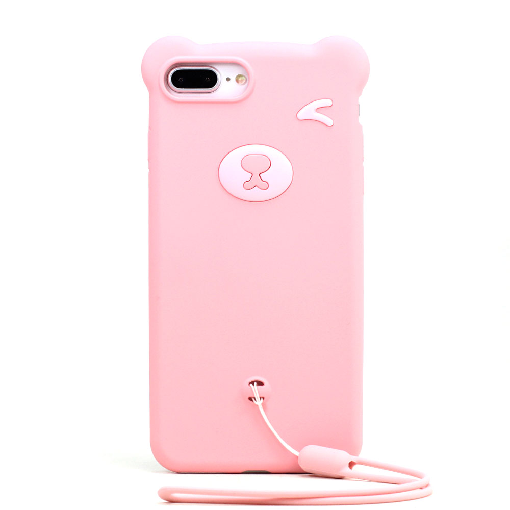 iPHONE 8 Plus / 7 Plus 3D Teddy Bear Design Case with Hand Strap (Pink)